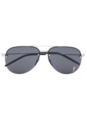 

Monogram-plaque pilot-frame sunglasses, Saint Laurent Eyewear Monogram-plaque pilot-frame sunglasses