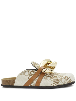 Chain-embellished logo-print loafers, JW Anderson Chain-embellished logo-print loafers
Chain-embellished logo-print loafers, JW Anderson Chain-embellished logo-print loafers