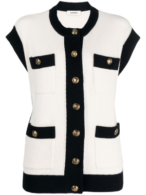 Contrasting-trim sleeveless wool cardigan, SANDRO Contrasting-trim sleeveless wool cardigan
Contrasting-trim sleeveless wool cardigan, SANDRO Contrasting-trim sleeveless wool cardigan