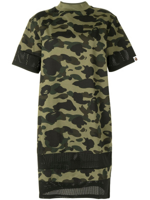 Camouflage-print mesh-panel T-shirt dress, A BATHING APE® Camouflage-print mesh-panel T-shirt dress
Camouflage-print mesh-panel T-shirt dress, A BATHING APE® Camouflage-print mesh-panel T-shirt dress
