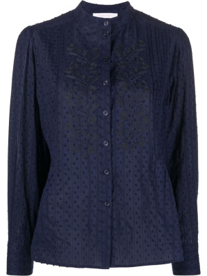 

Floral-embroidered collarless blouse, See by Chloé Floral-embroidered collarless blouse