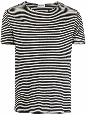 Logo-embroidered striped T-shirt, Saint Laurent Logo-embroidered striped T-shirt
Logo-embroidered striped T-shirt, Saint Laurent Logo-embroidered striped T-shirt