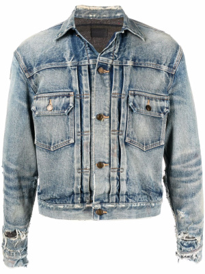 Distressed-effect faded denim jacket, Saint Laurent Distressed-effect faded denim jacket
Distressed-effect faded denim jacket, Saint Laurent Distressed-effect faded denim jacket