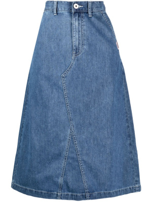 Logo-embroidered denim midi skirt, CHOCOOLATE Logo-embroidered denim midi skirt
Logo-embroidered denim midi skirt, CHOCOOLATE Logo-embroidered denim midi skirt