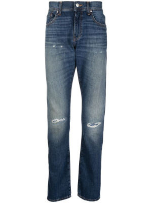 

Mid-rise distressed straight leg jeans, Armani Exchange Mid-rise distressed straight leg jeans