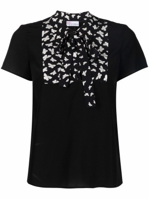 

Butterfly-print short-sleeve silk blouse, RED Valentino Butterfly-print short-sleeve silk blouse