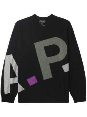 

Logo-intarsia merino-wool sweater, A.P.C. Logo-intarsia merino-wool sweater