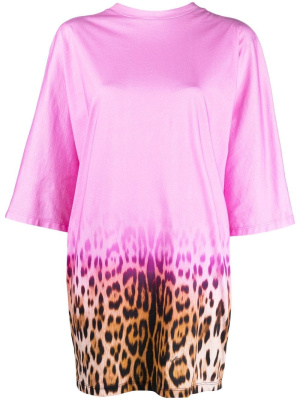 

Gradient leopard-print T-shirt dress, Roberto Cavalli Gradient leopard-print T-shirt dress