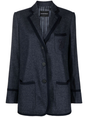 Solid-trim single-breasted blazer, Emporio Armani Solid-trim single-breasted blazer
Solid-trim single-breasted blazer, Emporio Armani Solid-trim single-breasted blazer