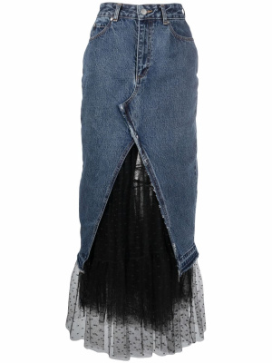 Point d'esprit tulle-panelled denim skirt, RED Valentino Point d'esprit tulle-panelled denim skirt
Point d'esprit tulle-panelled denim skirt, RED Valentino Point d'esprit tulle-panelled denim skirt