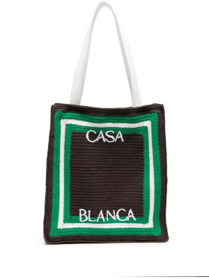 Logo-embroidered crochet tote bag, Casablanca Logo-embroidered crochet tote bag
Logo-embroidered crochet tote bag, Casablanca Logo-embroidered crochet tote bag