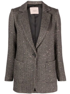 Sequinned herringbone-pattern blazer, TWINSET Sequinned herringbone-pattern blazer
Sequinned herringbone-pattern blazer, TWINSET Sequinned herringbone-pattern blazer
