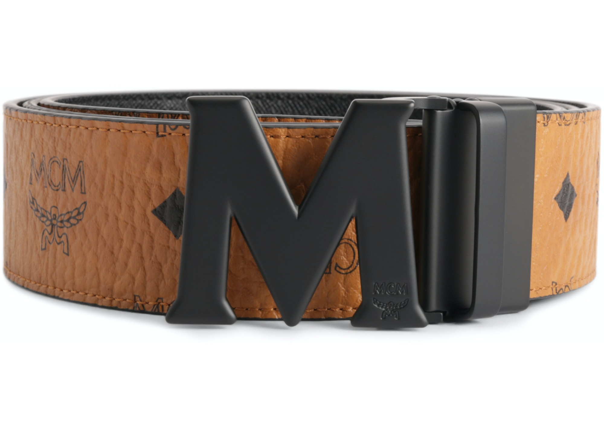 MCM Claus M Reversible Belt Visetos 1.75W 51In/130Cm Cognac