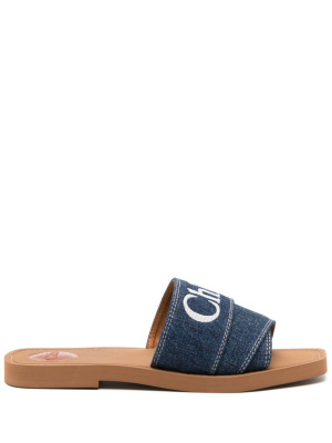 

Woody denim flat sandals, Chloé Woody denim flat sandals