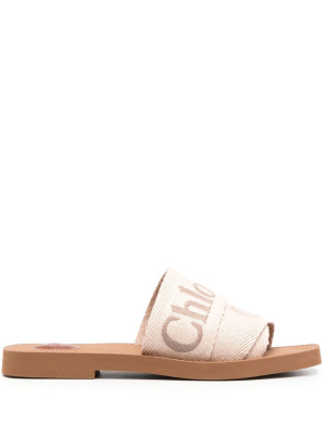 

Logo-embroidered slip-on sandals, Chloé Logo-embroidered slip-on sandals