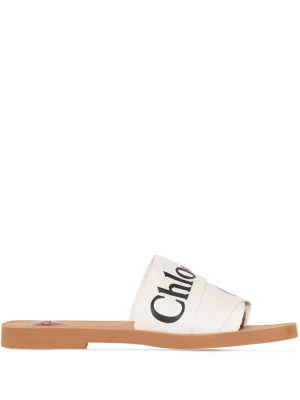 

Woody logo-print sandals, Chloé Woody logo-print sandals