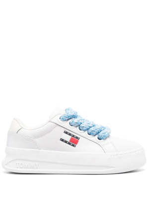 

Logo-print flatform leather sneakers, Tommy Jeans Logo-print flatform leather sneakers