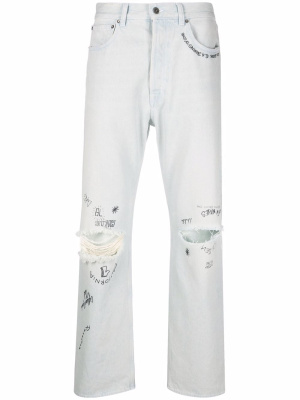 

Distressed-effect text-print straight-leg jeans, Golden Goose Distressed-effect text-print straight-leg jeans