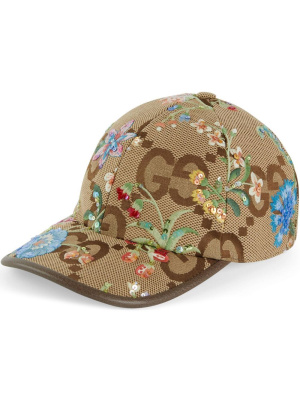 

Jumbo GG floral-embroidered cap, Gucci Jumbo GG floral-embroidered cap