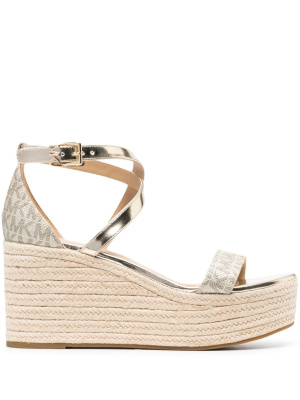 

90mm monogram wedge sandals, Michael Michael Kors 90mm monogram wedge sandals