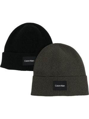 

Two-pack logo-patch beanies, Calvin Klein Two-pack logo-patch beanies