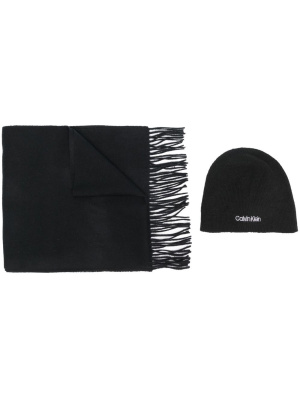 

Logo-embroidered beanie and scarf set, Calvin Klein Logo-embroidered beanie and scarf set