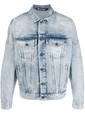 

Logo-print denim trucker jacket, Palm Angels Logo-print denim trucker jacket