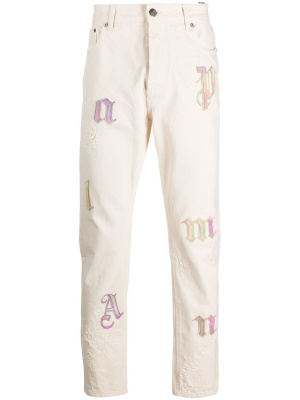 

Logo-patch straight-leg trousers, Palm Angels Logo-patch straight-leg trousers