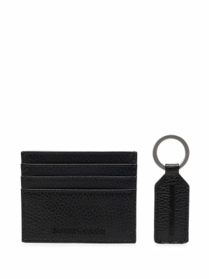 

Logo-embossed leather cardholder and keyring, Emporio Armani Logo-embossed leather cardholder and keyring