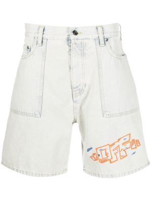 

Embroidered-logo denim shorts, Off-White Embroidered-logo denim shorts