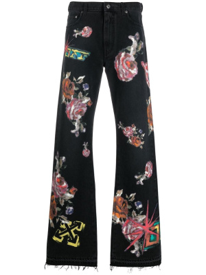 

Arrows-motif floral print jeans, Off-White Arrows-motif floral print jeans