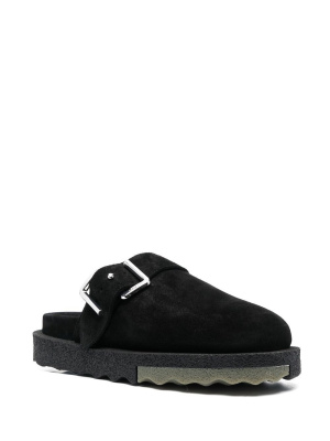 

Black Buckle Detail Suede Slippers, Off-White Black Buckle Detail Suede Slippers