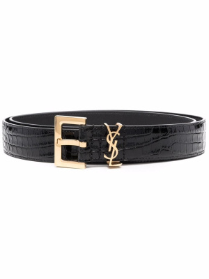 

Crocodile-effect buckled belt, Saint Laurent Crocodile-effect buckled belt