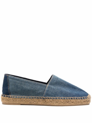 

Logo-embroidered denim espadrilles, Saint Laurent Logo-embroidered denim espadrilles