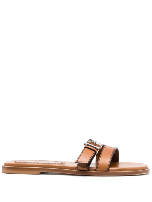 

Logo-buckle leather flat sandals, Dsquared2 Logo-buckle leather flat sandals