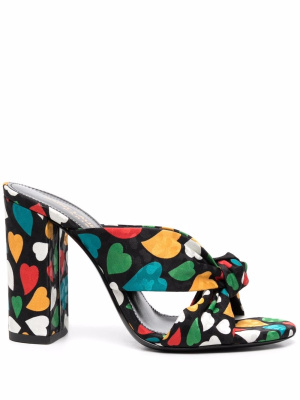 

Knotted heart-print mules, Saint Laurent Knotted heart-print mules