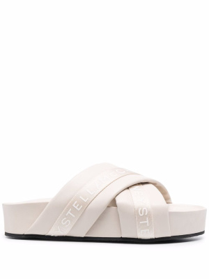 

Logo tape platform sandals, Stella McCartney Logo tape platform sandals