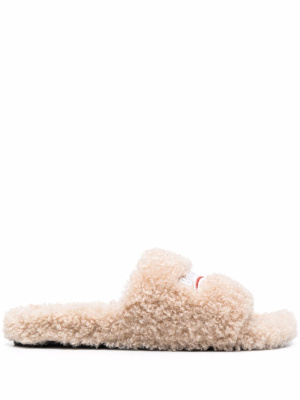 

Faux-shearling embroidered logo slides, Balenciaga Faux-shearling embroidered logo slides