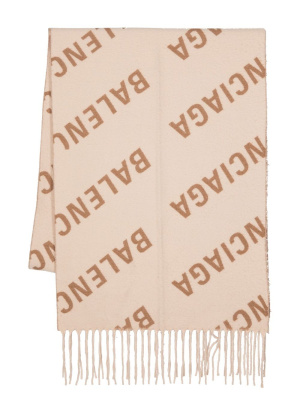 

Fringed jacquard-logo scarf, Balenciaga Fringed jacquard-logo scarf