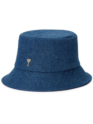 

Logo-plaque denim bucket hat, AMI Paris Logo-plaque denim bucket hat