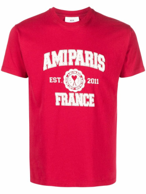 

Logo-print organic-cotton T-shirt, AMI Paris Logo-print organic-cotton T-shirt