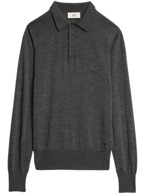 

Long-sleeve merino polo shirt, AMI Paris Long-sleeve merino polo shirt