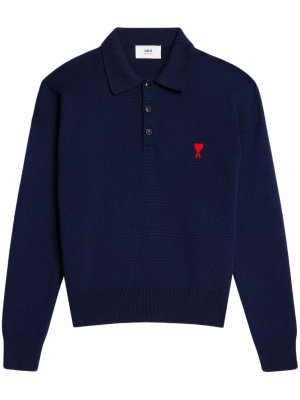 

Long-sleeve merino polo shirt, AMI Paris Long-sleeve merino polo shirt