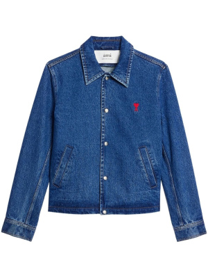 

Denim logo-embroidered shirt jacket, AMI Paris Denim logo-embroidered shirt jacket