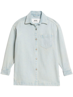 

Logo-print denim overshirt, AMI Paris Logo-print denim overshirt