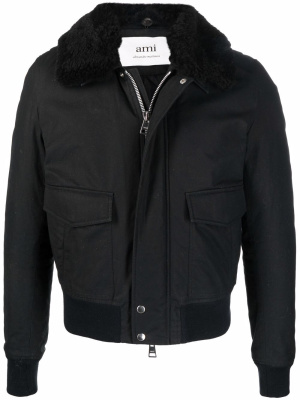 

Shearling-trimmed pilot jacket, AMI Paris Shearling-trimmed pilot jacket