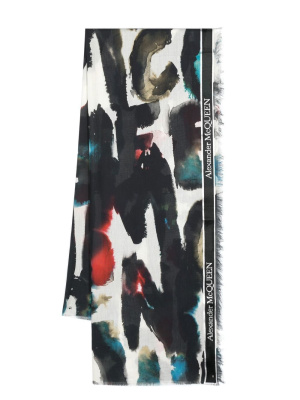 

Graffiti-print cotton-blend scarf, Alexander McQueen Graffiti-print cotton-blend scarf
