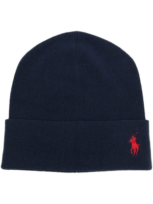 

Embroidered-pony knit beanie, Polo Ralph Lauren Embroidered-pony knit beanie
