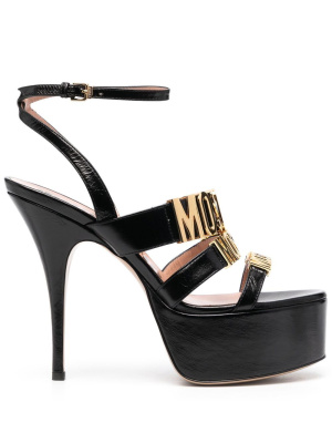 

Logo leather platform sandals, Moschino Logo leather platform sandals