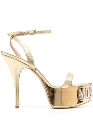 

130mm logo-plaque platform sandals, Moschino 130mm logo-plaque platform sandals